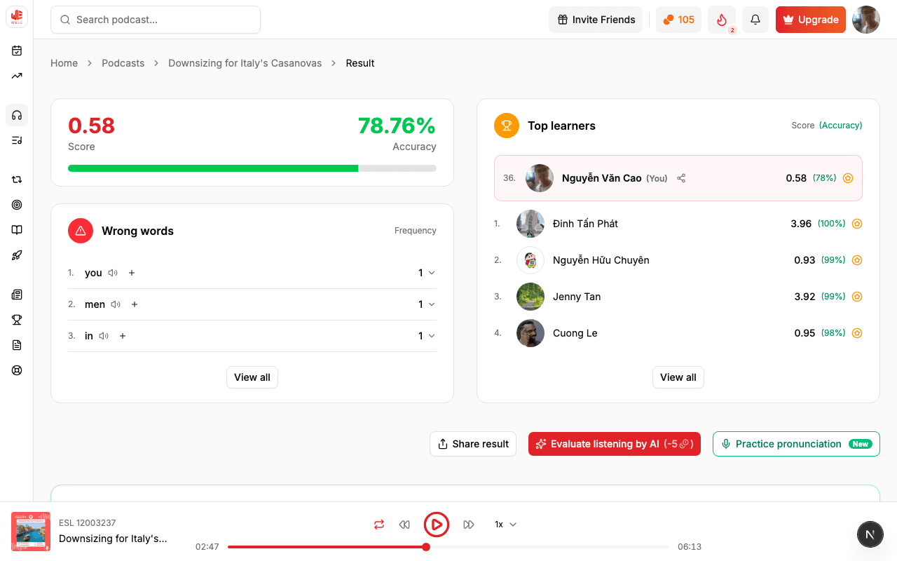 Tổng quan kết quả với điểm và độ chính xác